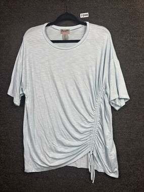 Wrangler Knit Ruched Drawstring Top Womens Size L Blue Heather Short Sleeve